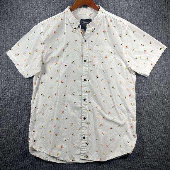Dravus Button Down Shirt Men's XL White Fly Fishing Geometric AOP Short Sleeve - Picture 1 of 11